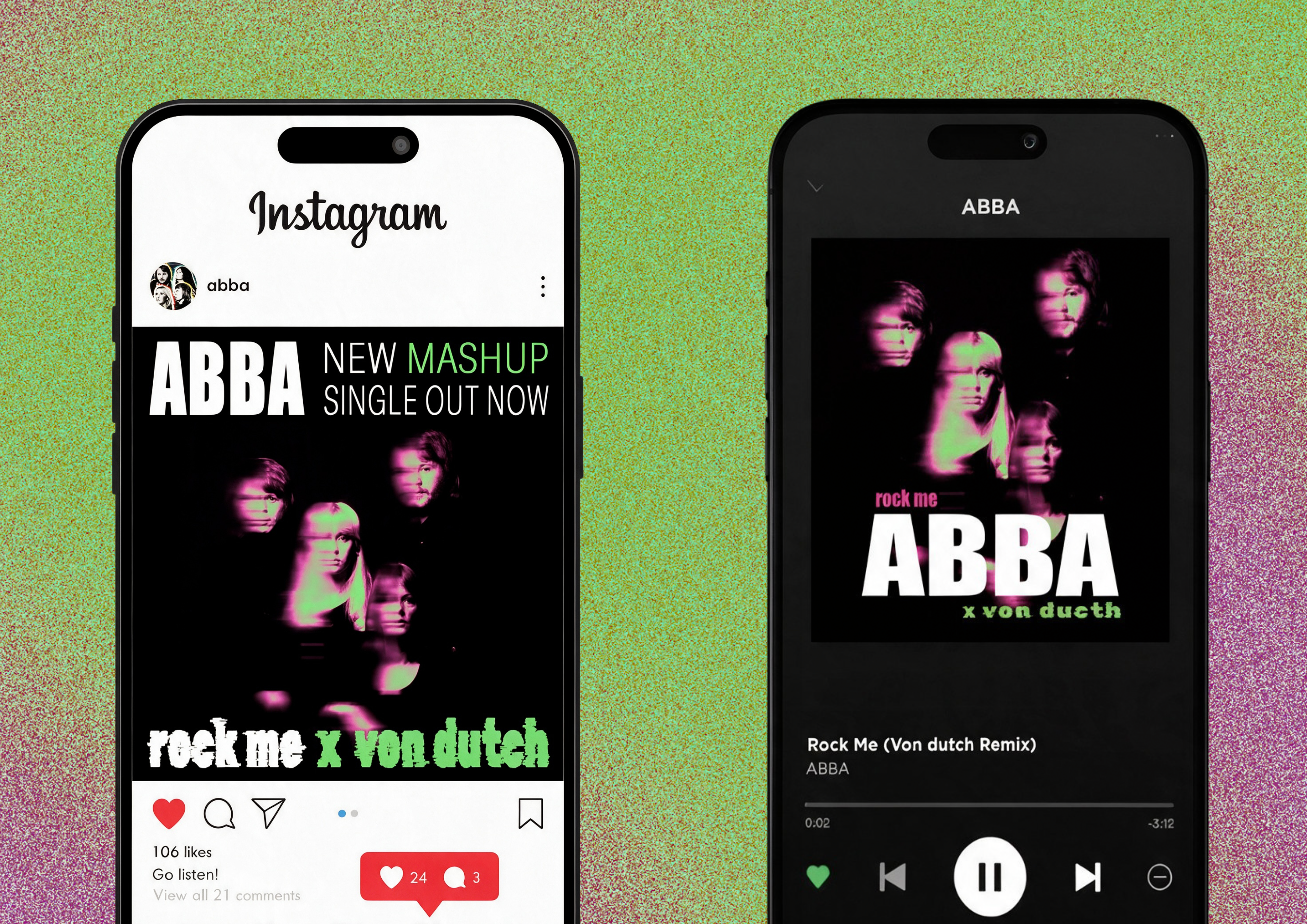ABBA × Charli XCX på Instagram og Spotify vist på mobil